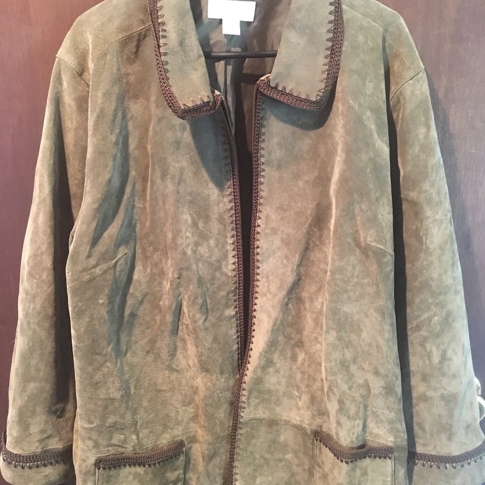 CJ Banks by Christopher & Banks Olive Green Suede Coat 3x